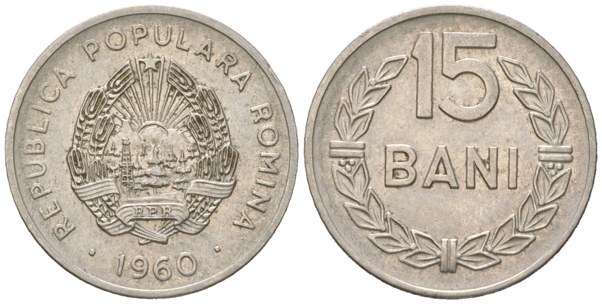 Румыния 15 бань (бани) 1960 KM 87 сталь плакированная никелем aUNC 4617-962