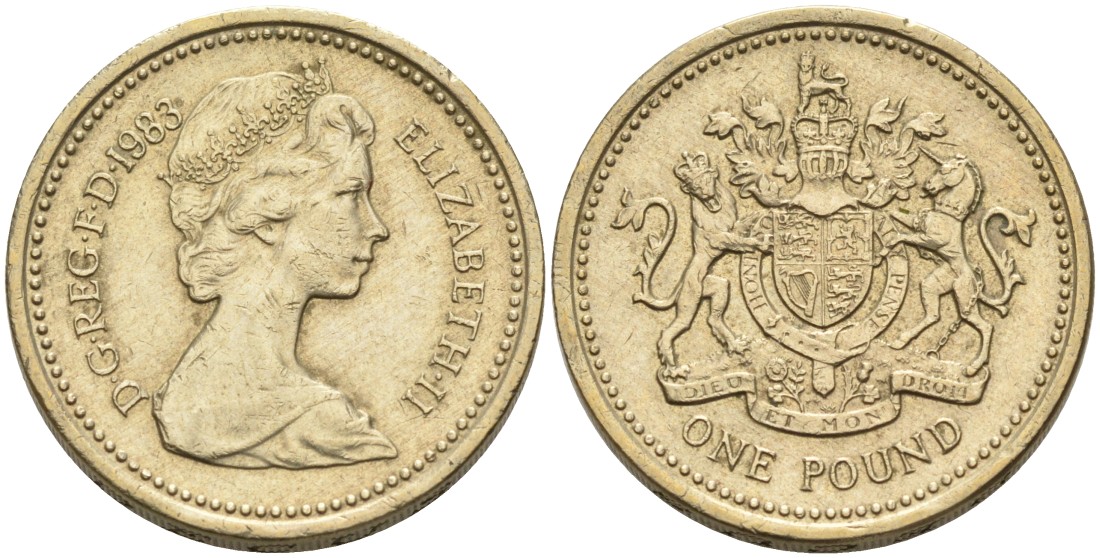 Великобритания 1 фунт 1983 Елизавета II (1952-2022) KM 933, Spink 4221 никель латунь 88-141