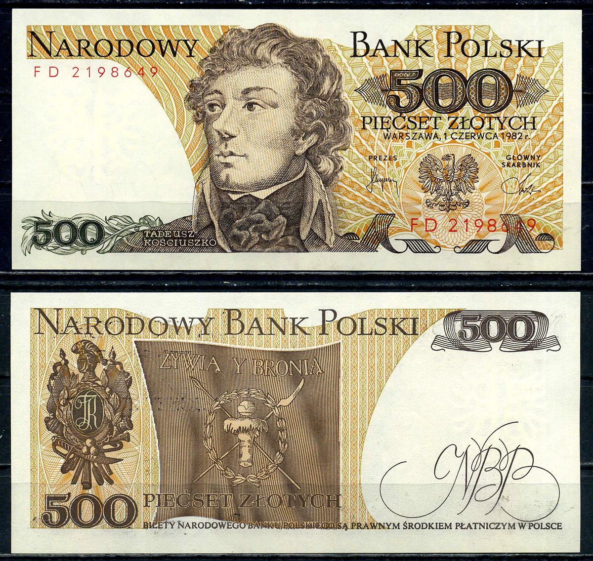 Польша 500 злотых 1982 Тадеуш Костюшко Pick 145 d aUNC бумага 6266-4-1-1