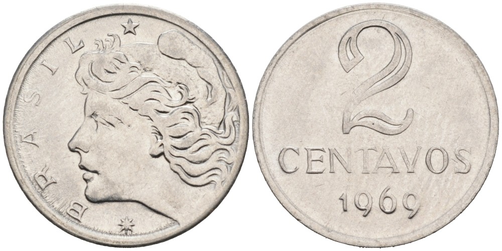 Бразилия 2 сентаво 1969 KM 576.2 нержавеющая сталь 192-358