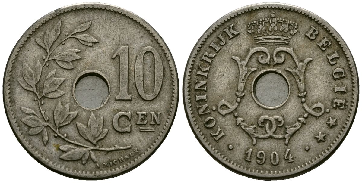 Бельгия 10 сантимов 1904 Belgie KM 53 медно-никель 4172-1135
