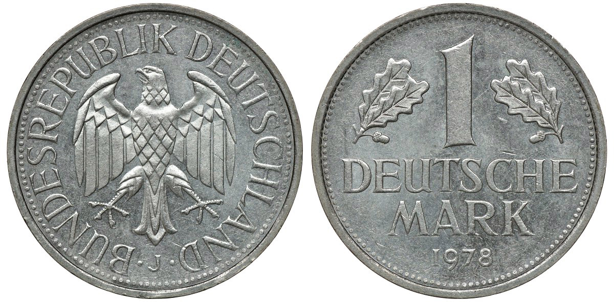 ФРГ 1 МАРКА 1978 J J 385, KM 110 медно-никель aUNC 72-913