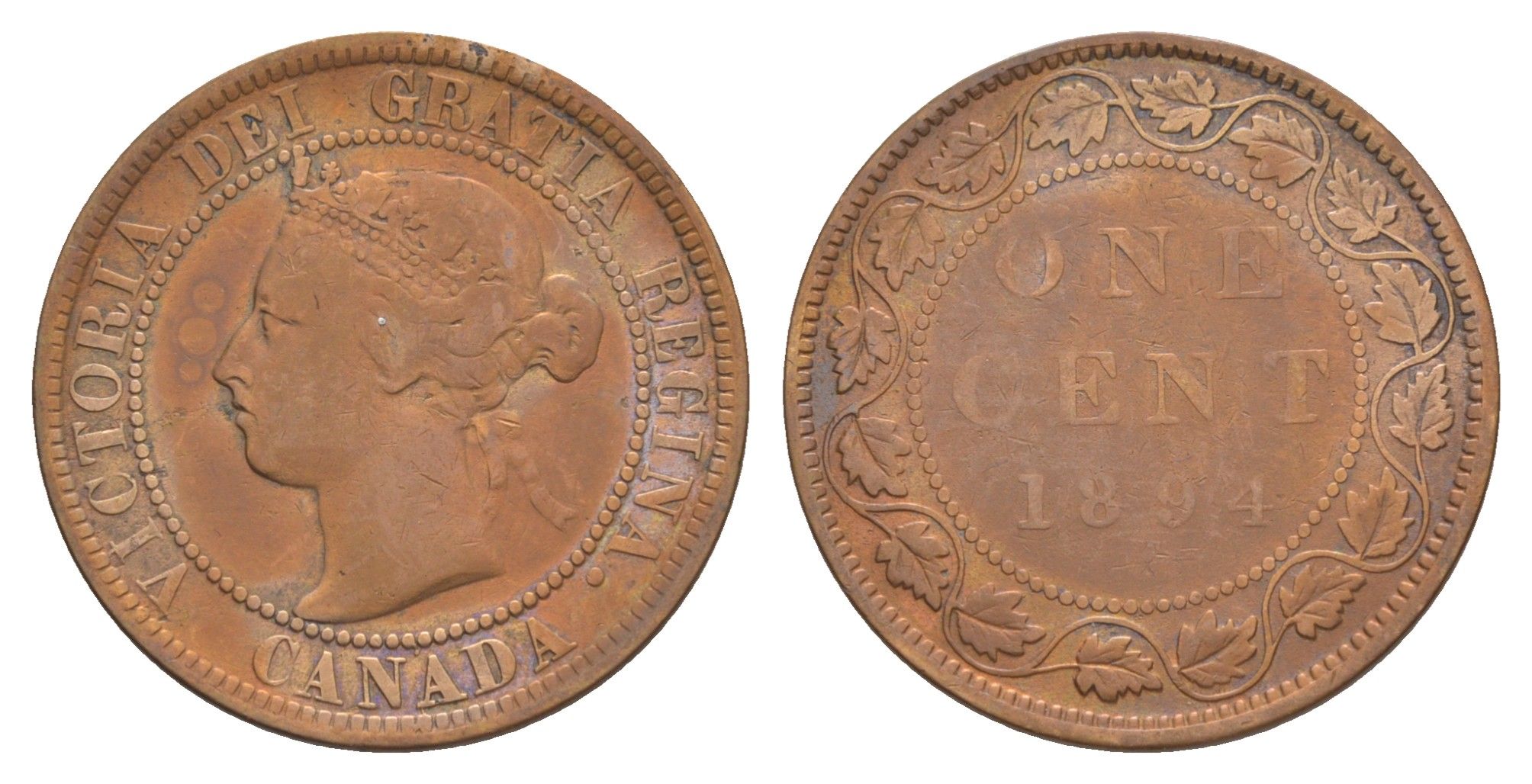 Канада 1 цент 1894 Виктория (1837-1901) KM 7 бронза 4637-126