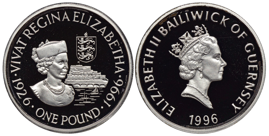 Гернси 1 фунт 1996 70 лет со дня рождения Елизаветы II KM 78 серебро PROOF 272-1111