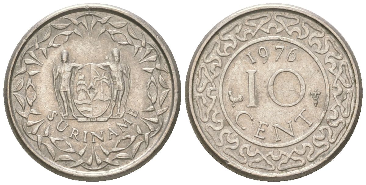 Суринам 10 центов 1976 KM 13 медно-никель 4611-825