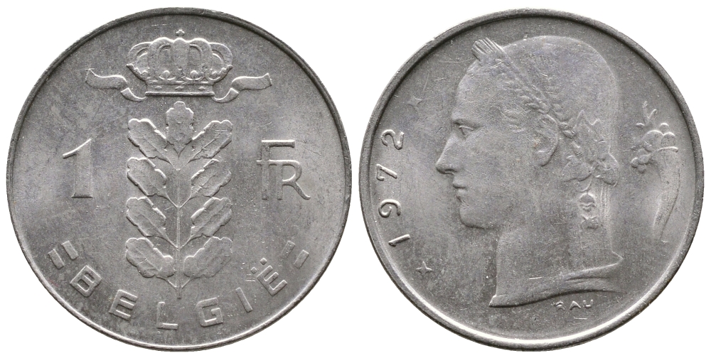 БЕЛЬГИЯ 1 ФРАНК 1972 BELGIE KM 143.1 медно-никель 4382-1124