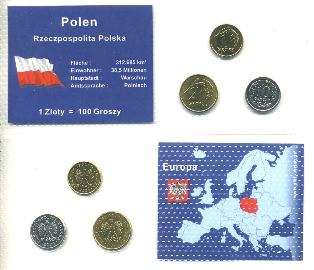 Польша набор из 3 монет 2003 - 2009 1, 2, 10 грошей, в запайке    UNC  1-5-2-40