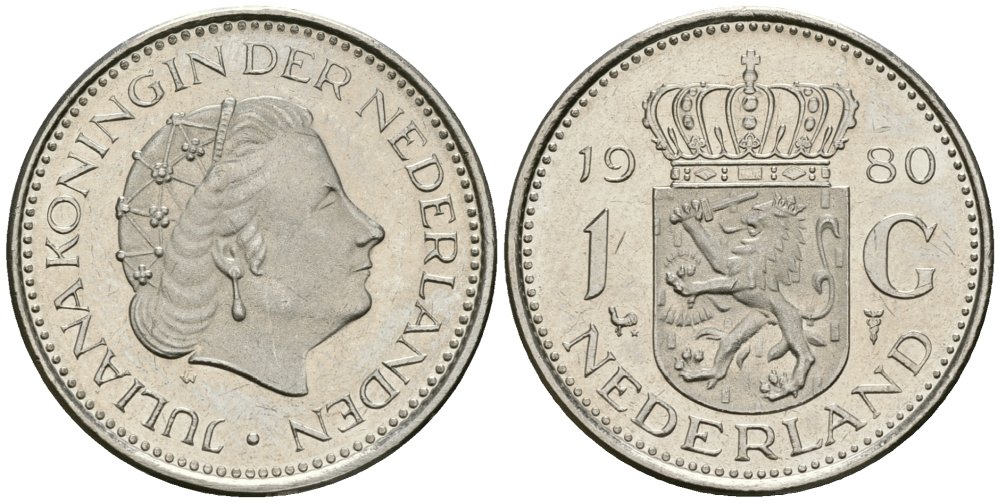 Нидерланды 1 гульден 1980 Юлиана (1948-1980) KM 184a никель UNC 4579-612