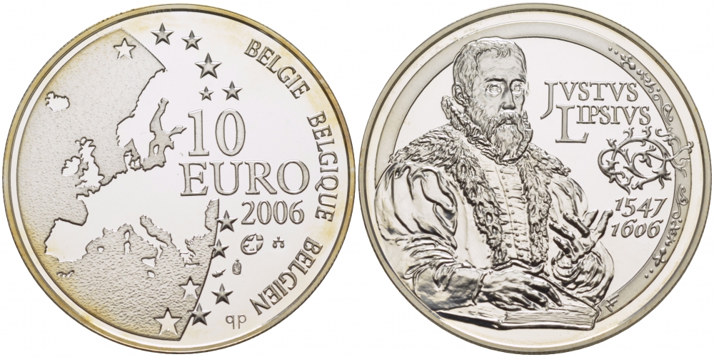 Бельгия 10 евро 2006 400 лет со дня смерти Юста Липсия (1547-1606), философа, филолога, последователя Сенеки KM 255 серебро PROOF 11-318-25