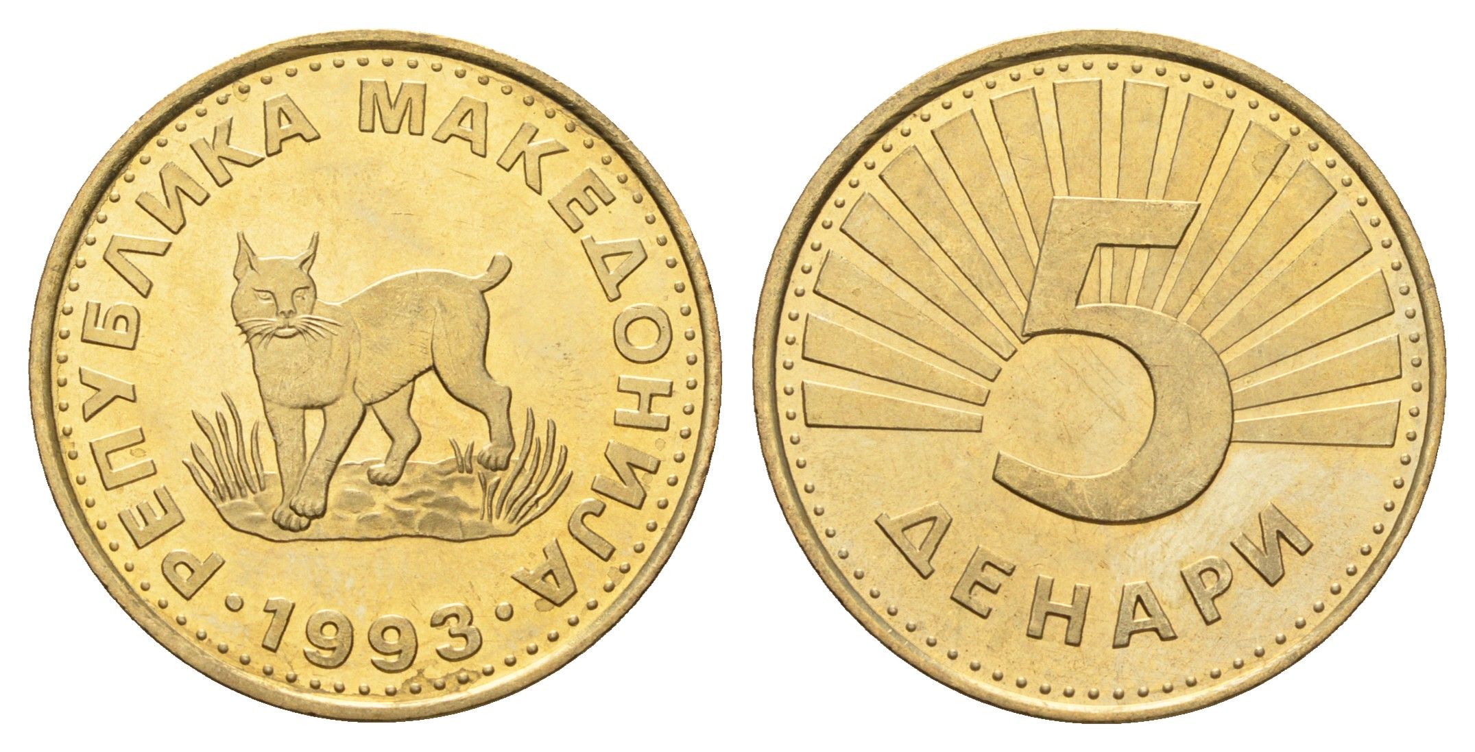 Македония 5 денаров 1993 KM 4 латунь UNC 4699-212