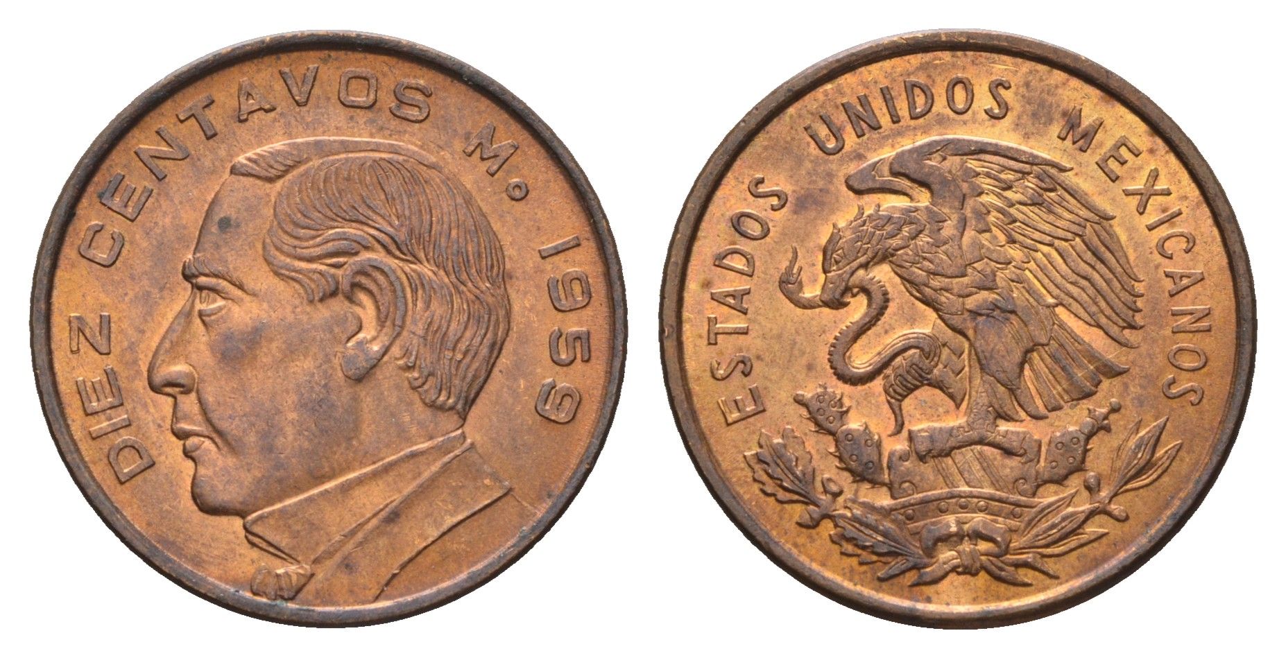 Мексика 10 сентаво 1959 KM 433 бронза UNC 4633-856