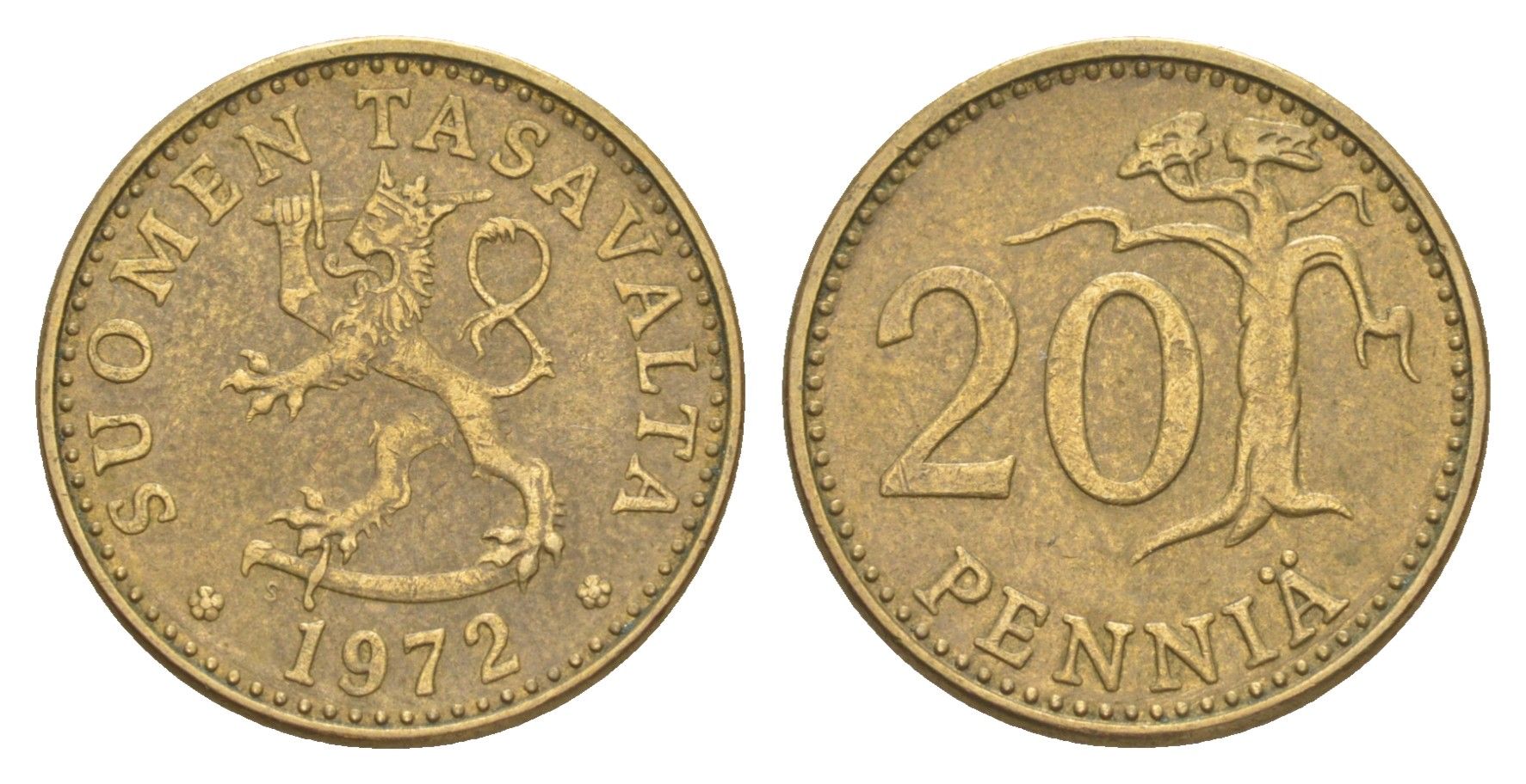 Финляндия 20 пенни 1972 KM 47 алюминиевая бронза 4648-415