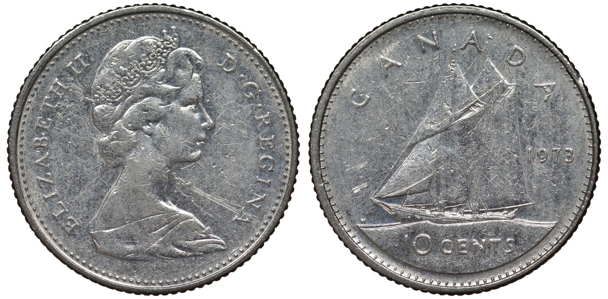 Канада 10 центов 1973 парусник, Елизавета II (1952-) KM 77.1 никель 4124-513