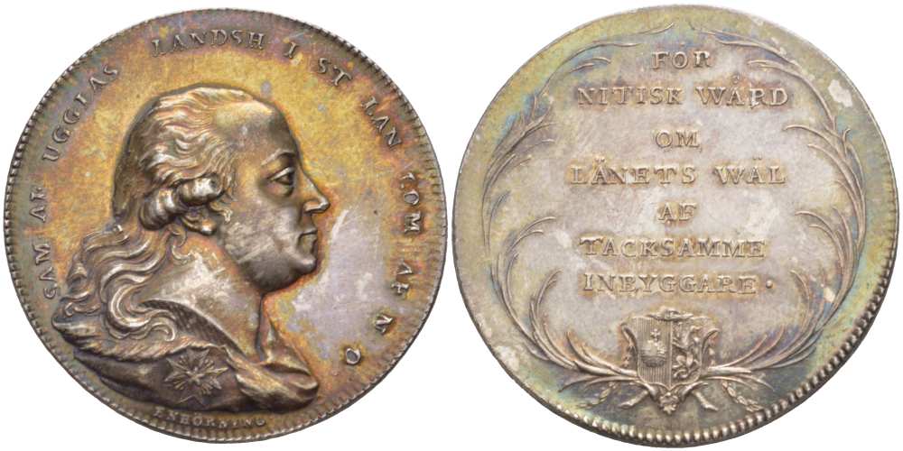 Швеция медаль ND за ревностную заботу о благополучии благодарных строителей, Samuel Ugglas (1750–1812) , диаметр 37 мм., вес 17,85 гр. серебро UNC 1084-4-44