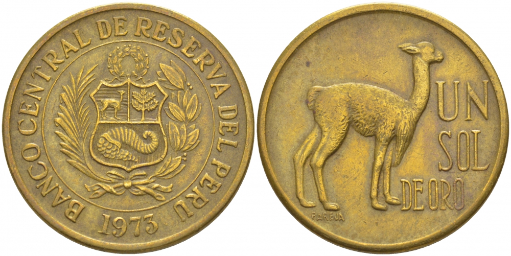 ПЕРУ 1 СОЛЬ 1973 ЛАМА KM 248 латунь 4403-332