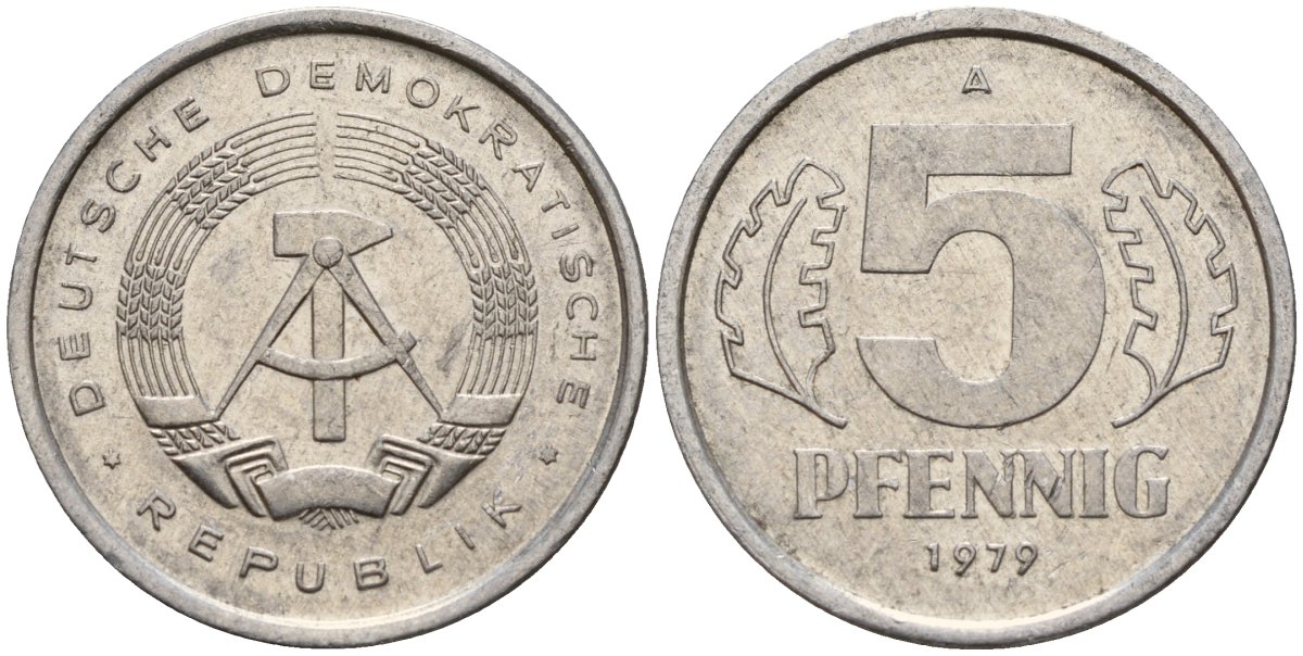 ГДР 5 пфеннигов 1979 A KM 9.2 алюминий 218-1167