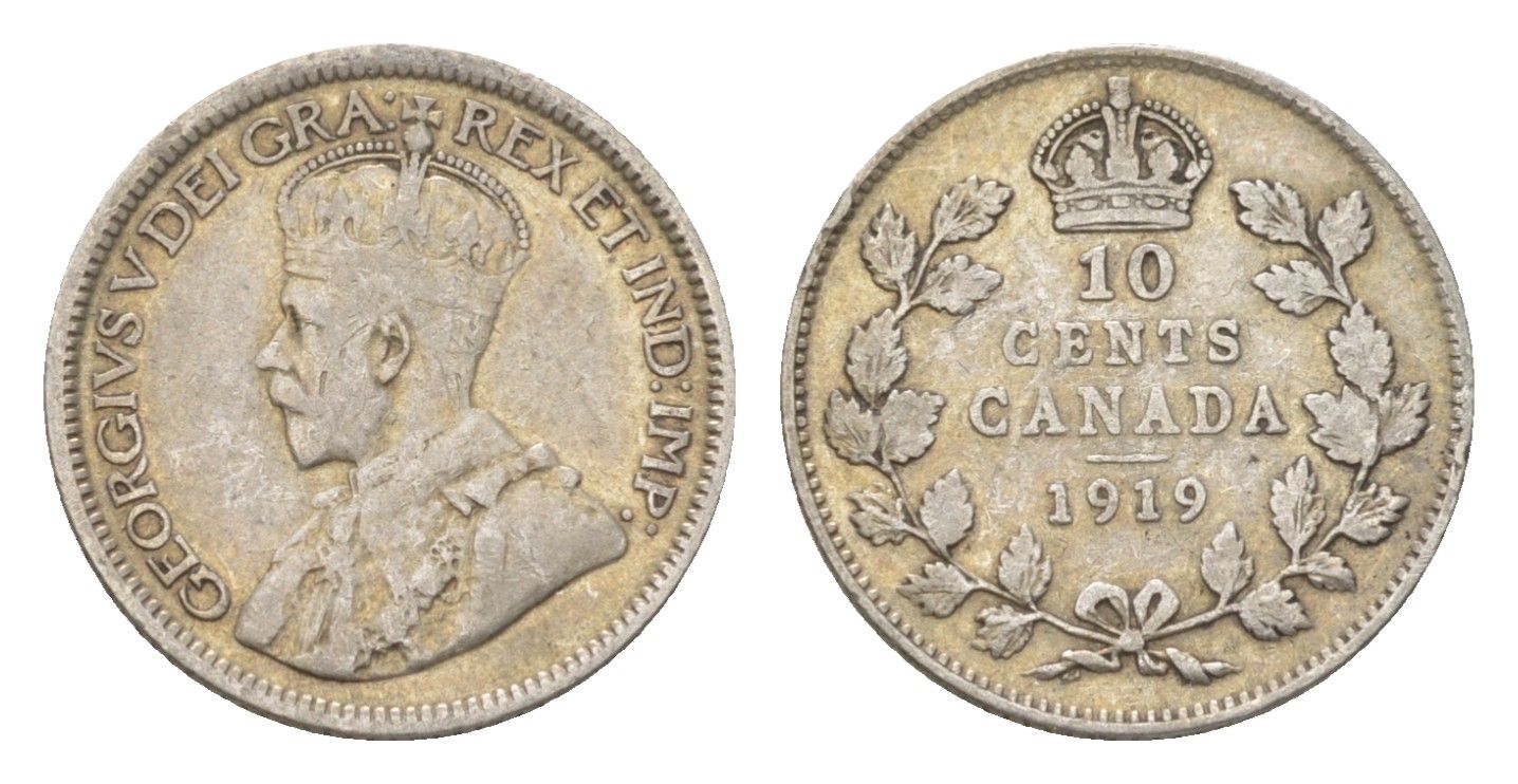 Канада 10 центов 1919 Георг V (1910-1936) KM 23 серебро 4623-1125