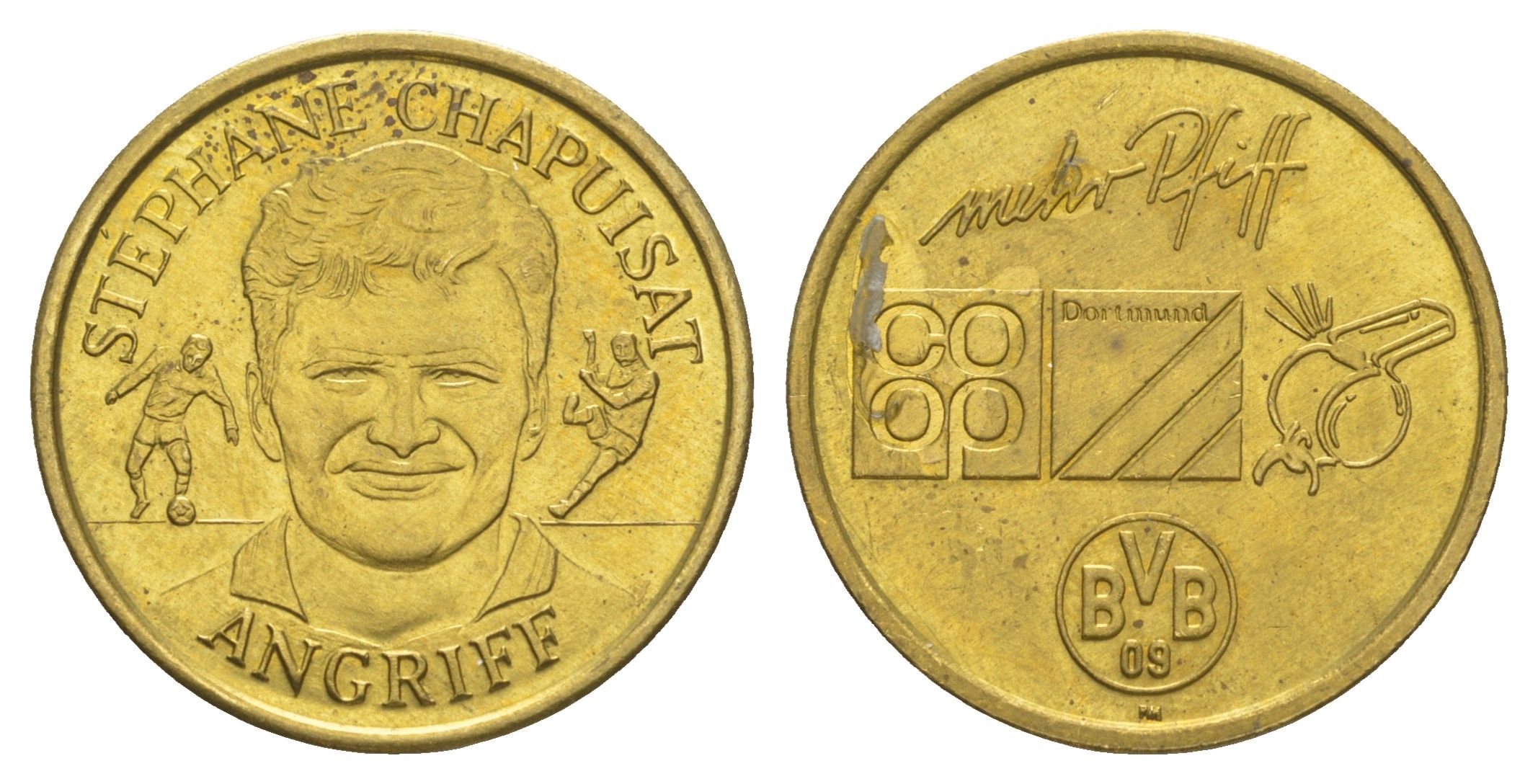 Германия медаль сезона 1996-1997 (в котором Боруссия Дортмунда выиграла единственную на данный момент Лиги Чемпионов) - Стефан Шапюиза ND диаметр 27 мм, вес 4,6 гр латунь UNC 4172-433