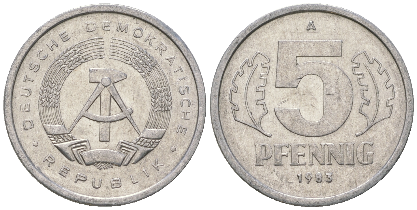 ГДР 5 пфеннигов 1983 A КМ 9.2 алюминий 3458-1241