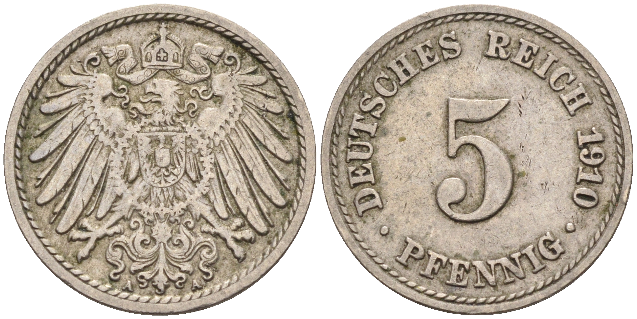 Германия 5 пфеннигов 1910 A KM 11, J.12 медно-никель 4594-854