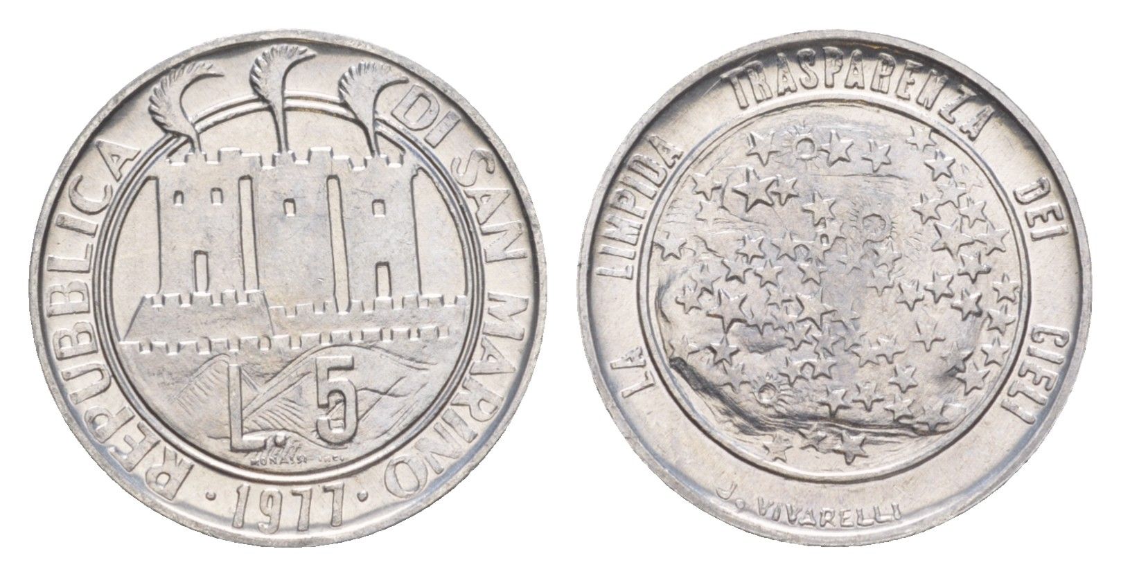 Сан-Марино 5 лир 1977 Экология KM 65 алюминий UNC 4647-216