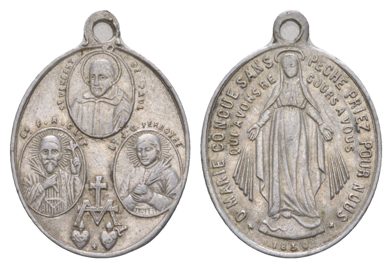 Франция религиозный медальон с изображением Викентия де Поля ND Дочери милосердия, размер 24,5x20 мм, вес 0,98 гр алюминий 4655-226