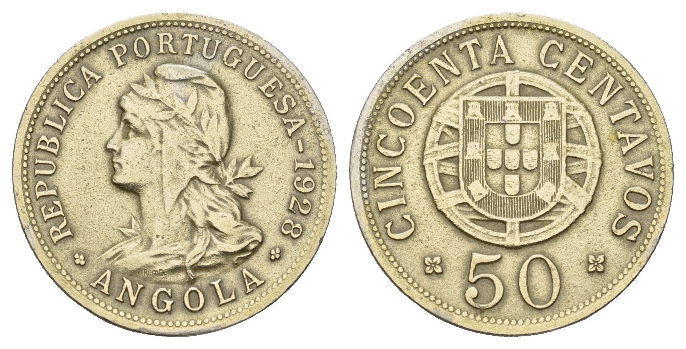 Ангола 50 сентаво 1928 KM 69 никель латунь 79-235