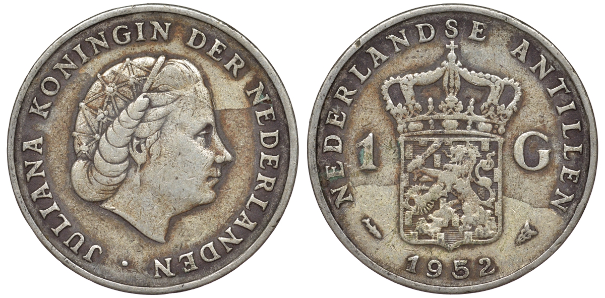 Нидерландские Антилы 1 гульден 1952 Юлиана (1948-1980) KM 2 серебро 36-924