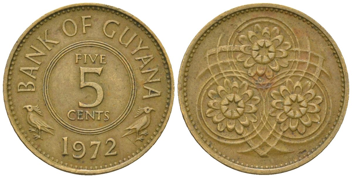 Гайана 5 центов 1972 KM 32 никель латунь 4124-413