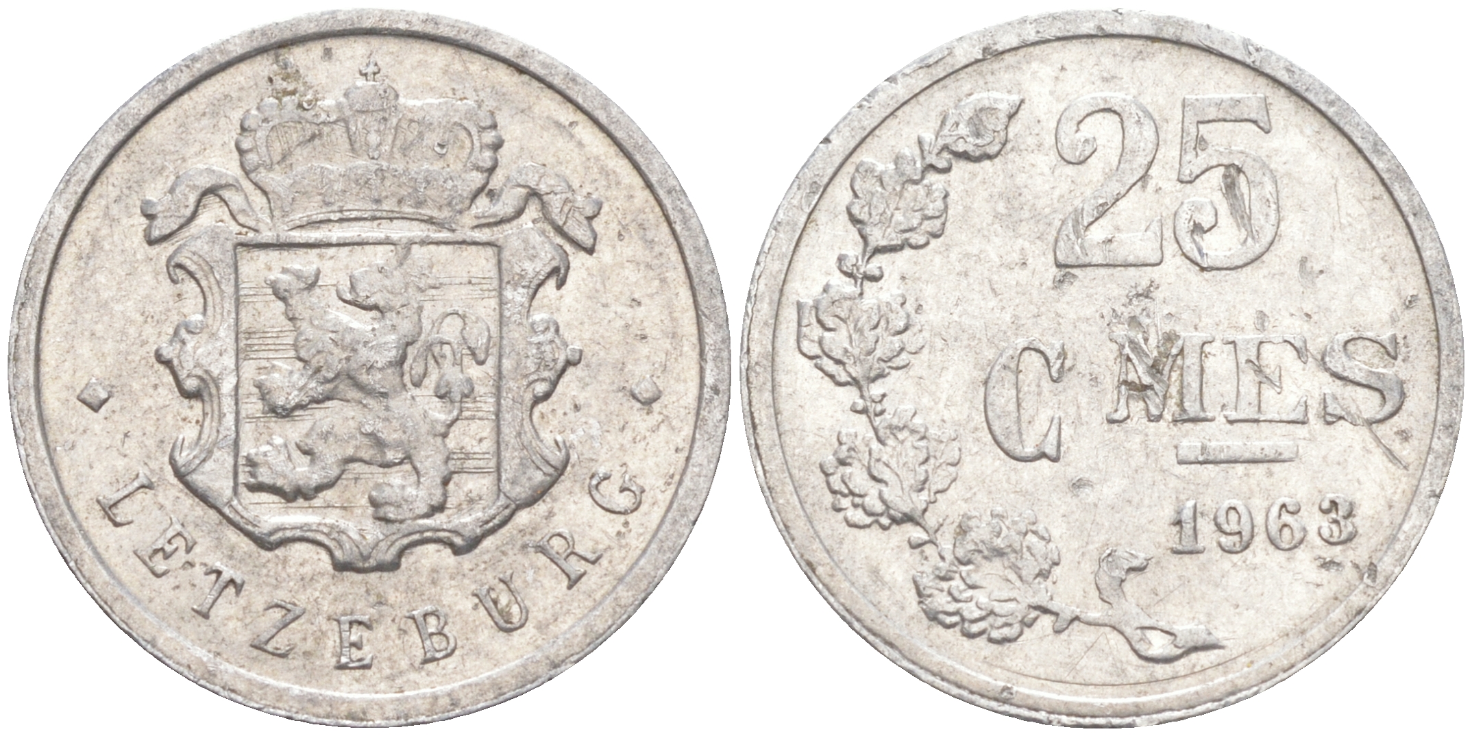 ЛЮКСЕМБУРГ 25 САНТИМОВ 1963 KM 45а.1 алюминий 4392-1315