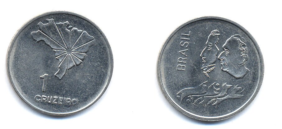 Бразилия 1 крузейро 1972 150 лет независимости KM 582 никель aUNC 51-5725
