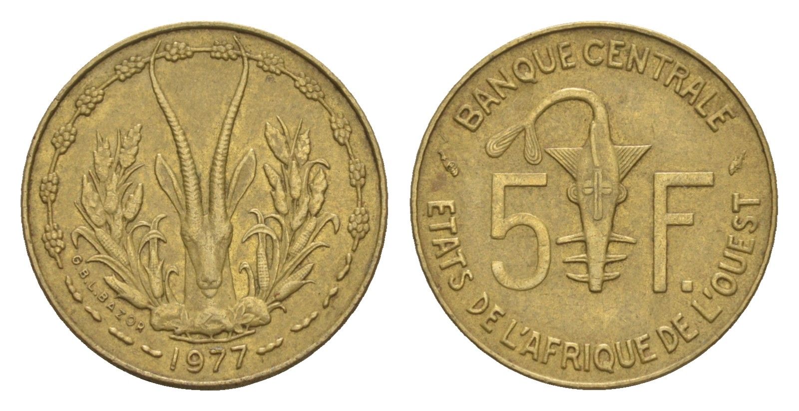 Западная Африка (BCEAO) 5 франков 1977 KM 2a медь алюминий никель 4655-811