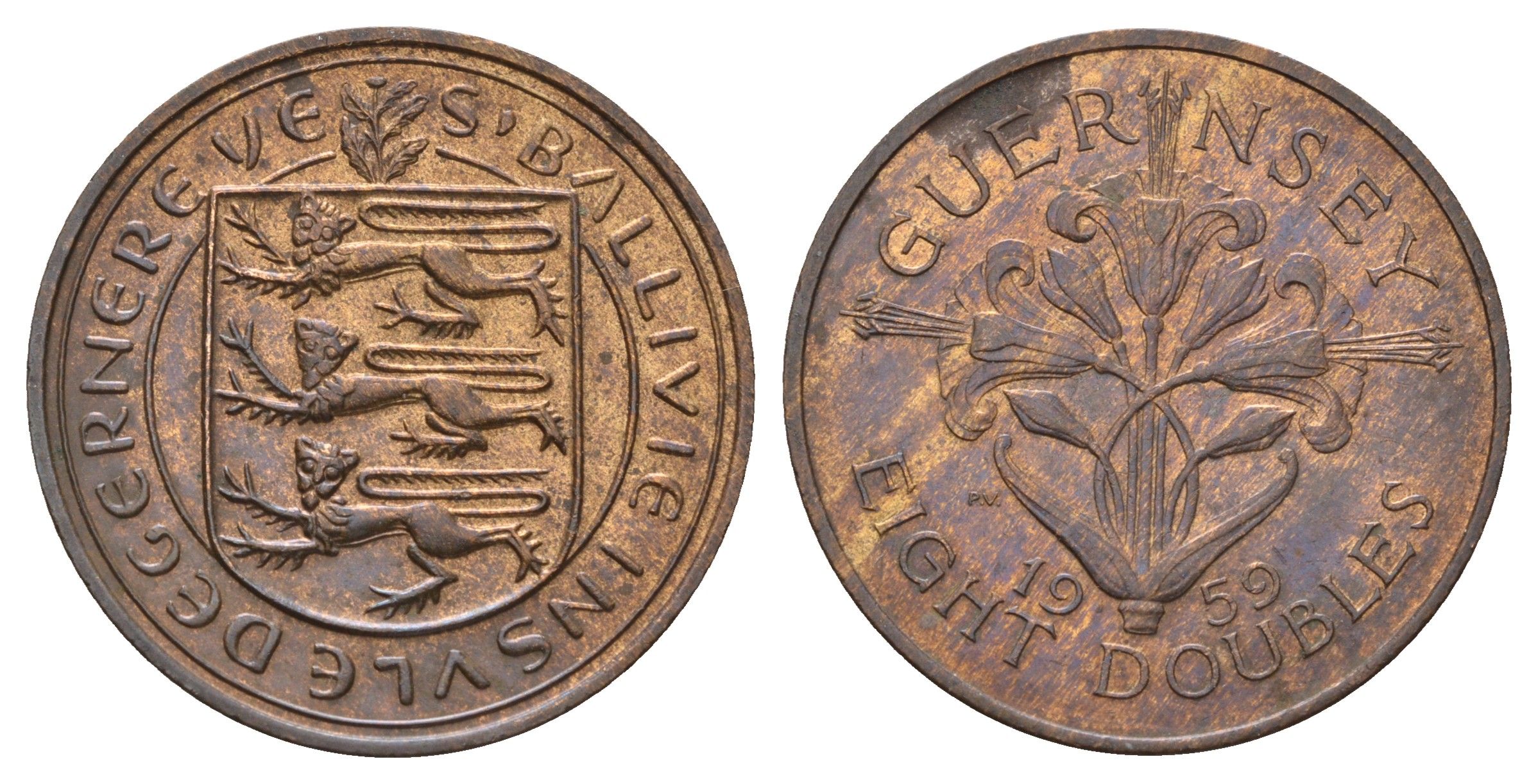 Гернси 8 даблов (дублей) 1959 KM 16 бронза aUNC 4565-635