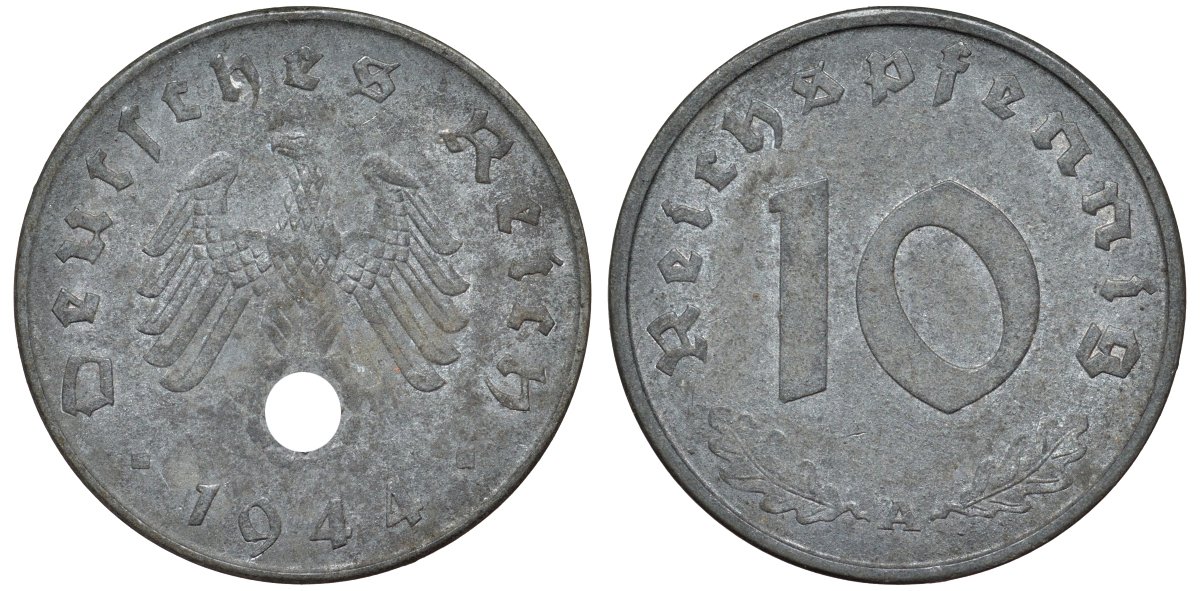 Германия 10 рейхспфеннигов 1944 A KM 101, J. 371 цинк 4132-625