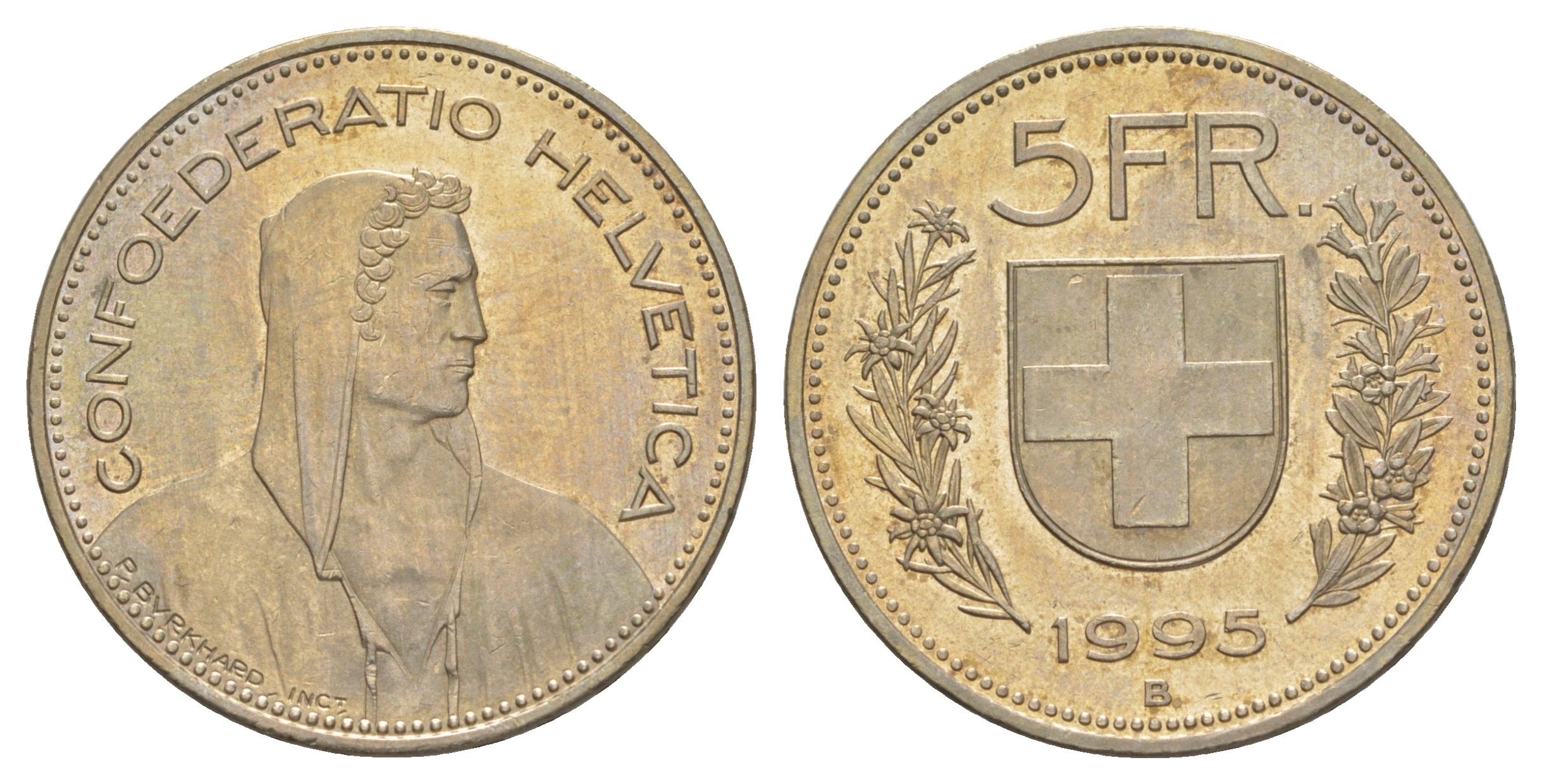 Швейцария 5 франков 1995 B KM 40a медно-никель 4634-433