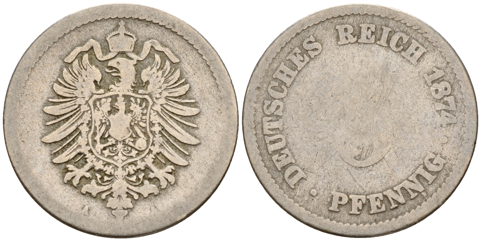 Германия 5 пфеннигов 1874 A J.3  KM 3 медно-никель    4598-965