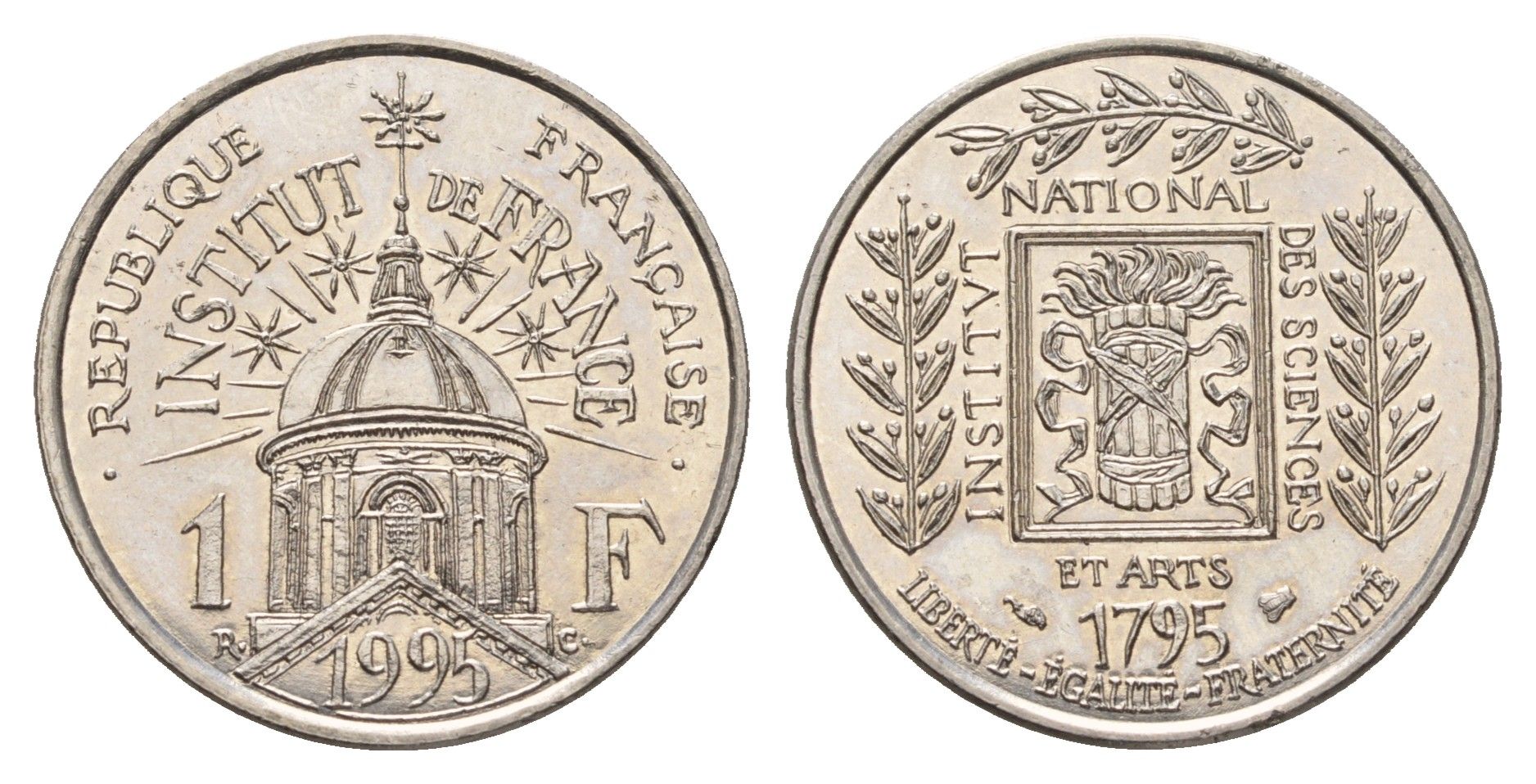 Франция 1 франк 1995 200 лет Институту Франции KM 1133 никель UNC 94-526