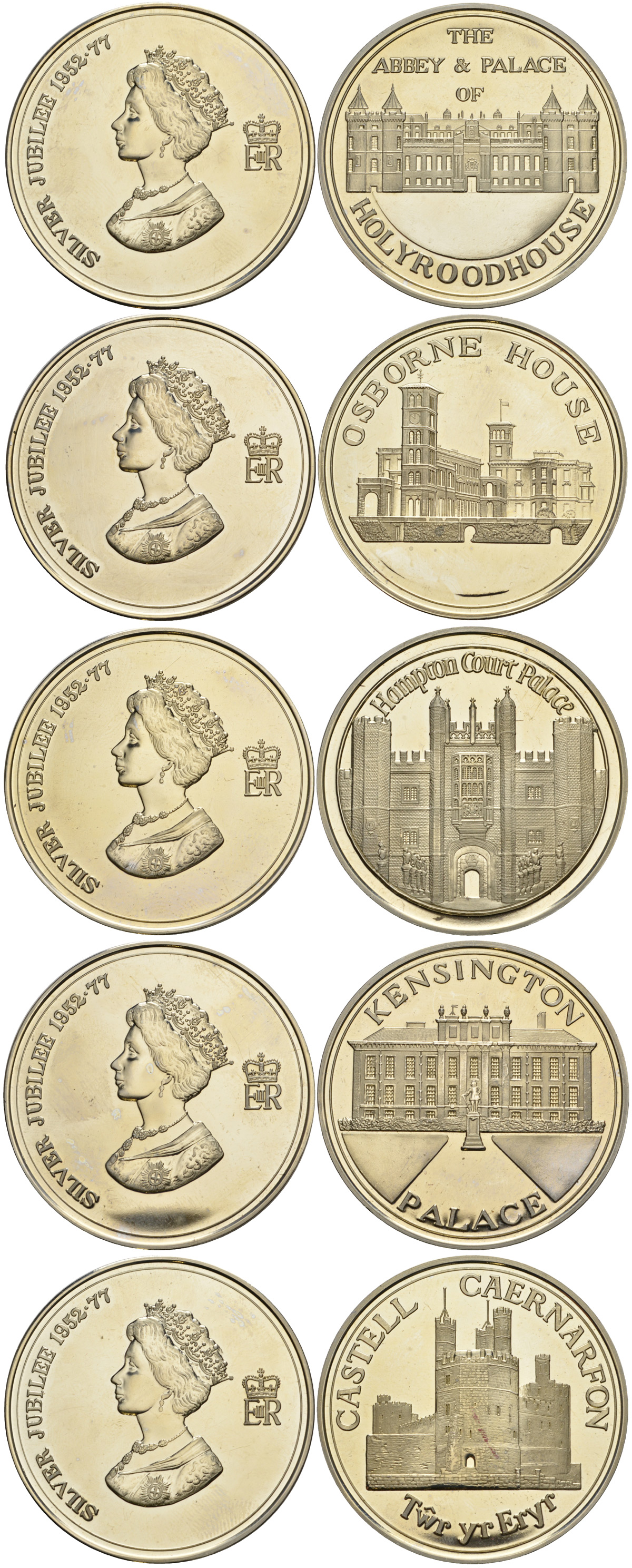 Англия набор из 5 медалей 1977 королевские резиденции медно-никель PROOF 7-4-51
