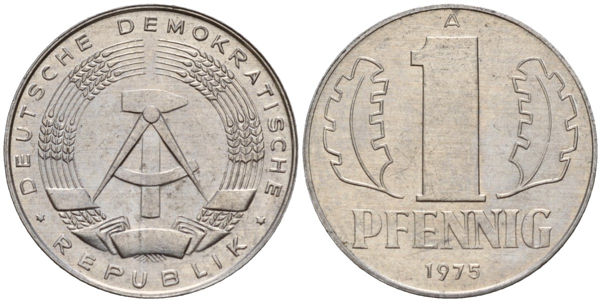 ГДР 1 пфенниг 1975 A KM 8.1 алюминий 105-1226