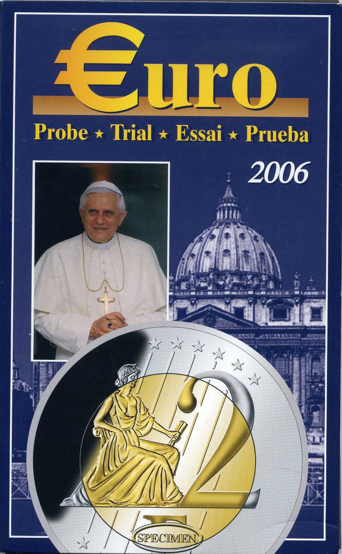 Ватикан набор из 8 монет 2006 probe, essai, европробники большого формата, в капсулах , Бенедикт XVI, тираж 30000 экз., биметалл PROOF 4-3-1-07