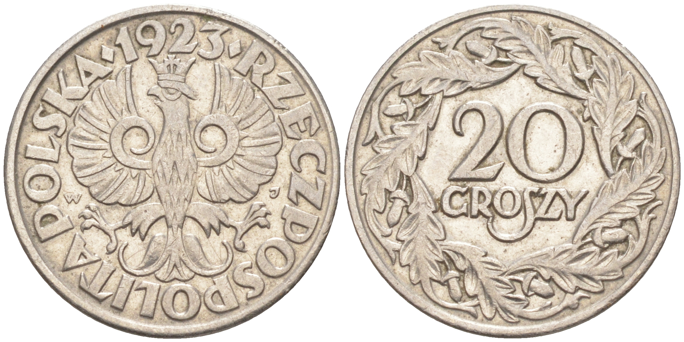 ПОЛЬША 20 ГРОШЕЙ 1923 KM 12 никель 187-924