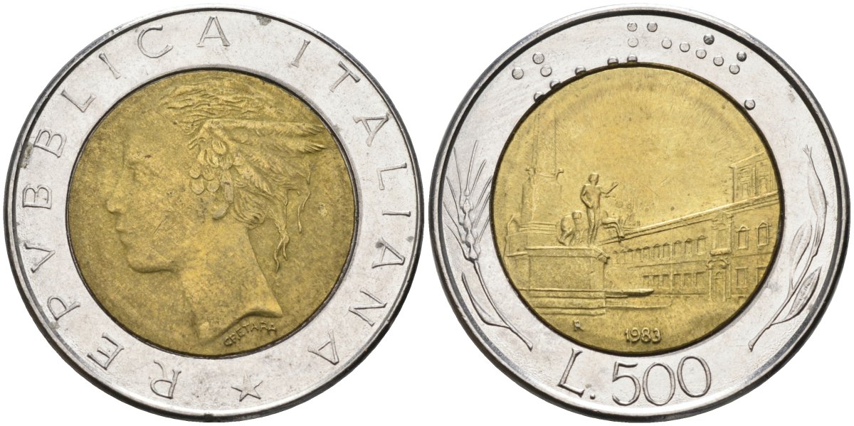 Италия 500 лир 1983 R, Квиринальский дворец KM 111 биметалл UNC 4116-1257