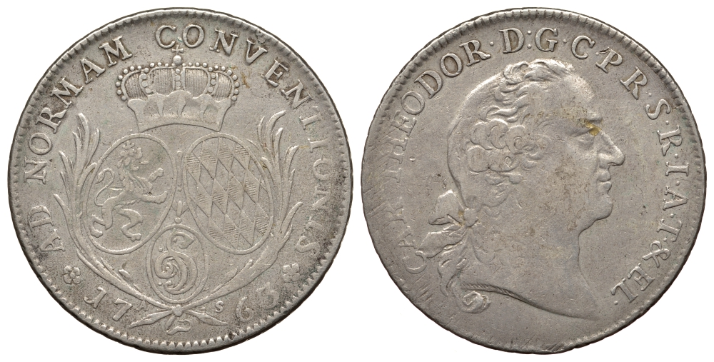 Пфальц, Зульцбах 1 талер 1763 Карл Теодор (1743-1799) Davenport 2537, Haas 74 серебро 00-811-50