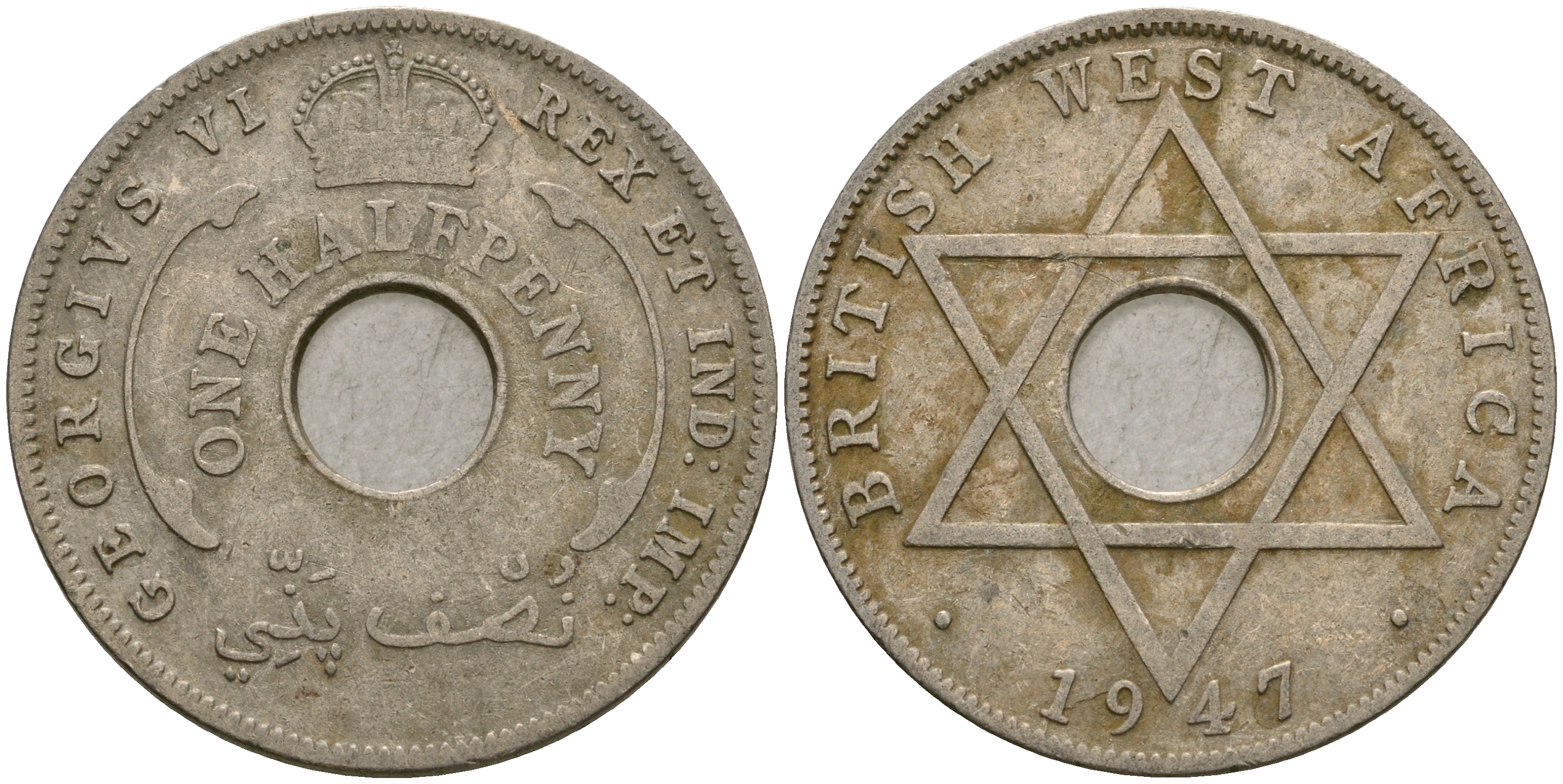 Британская Западная Африка 1/2 пенни 1947 H, Георг VI KM 18 медно-никель 25-1236