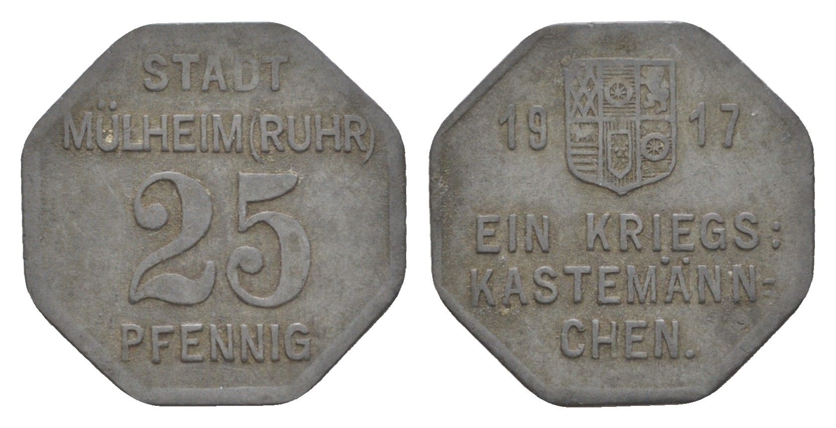 Мюльхайм-на-Руре 25 пфеннигов 1917 Funck 344.1, Men05 17152.1, Men18 21517.1 цинк 4643-912