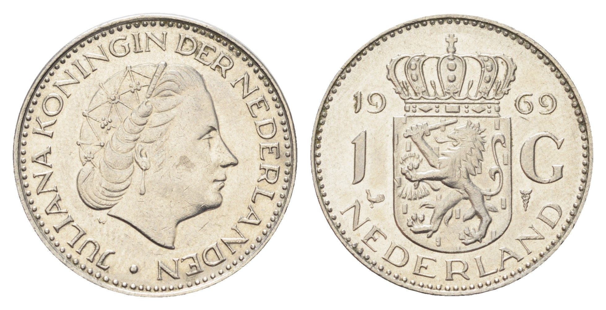 Нидерланды 1 гульден 1969 Юлиана (1948-1980) KM 184a никель 4706-1232