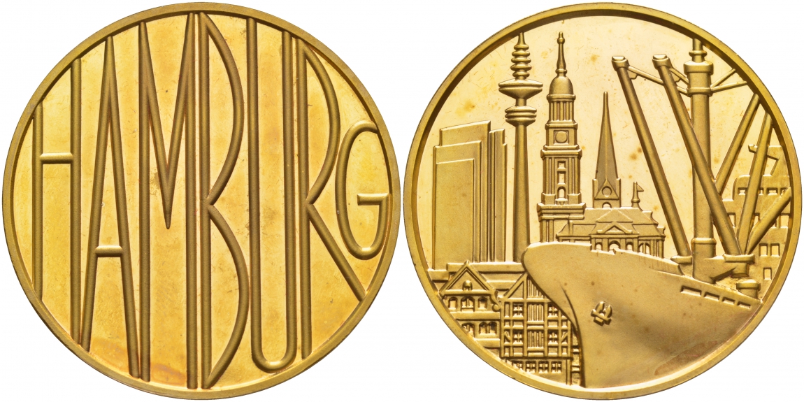 Германия медаль  Гамбург - город порт, корабли  латунь  PROOF  1066-10-11