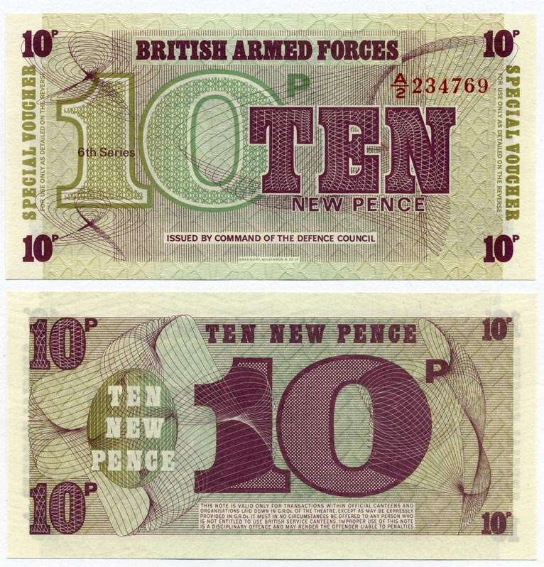 АНГЛИЯ 10 ПЕНСОВ 1972 6 СЕРИЯ, ДЛЯ ВООРУЖЁННЫХ СИЛ Pick М45 бумага UNC (ПРЕСС) 6262-4-4-1