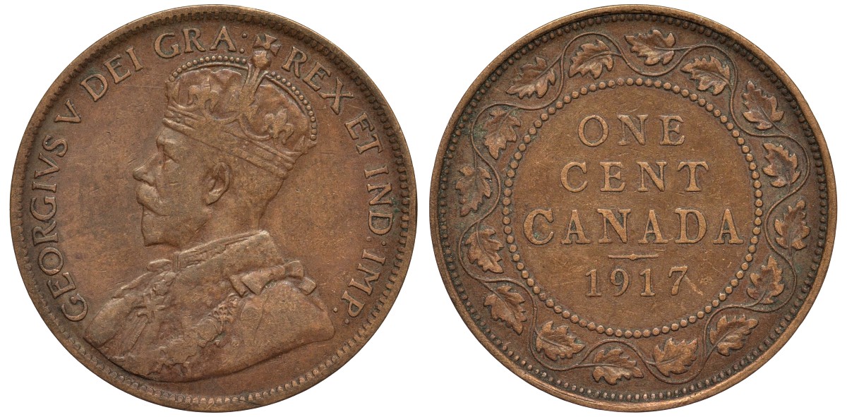 Канада 1 цент 1917 Георг V (1910-1936), большой формат KM 21 бронза 4556-415