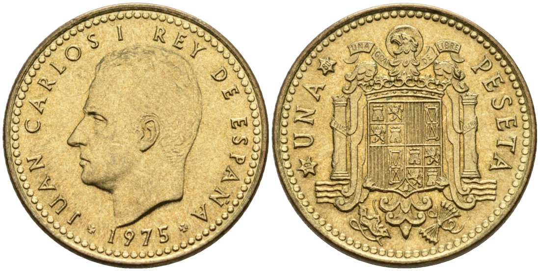 Испания 1 песета 1975(80) Хуан Карлос I (1975-2001) KM 806 алюминиевая бронза 4571-1144